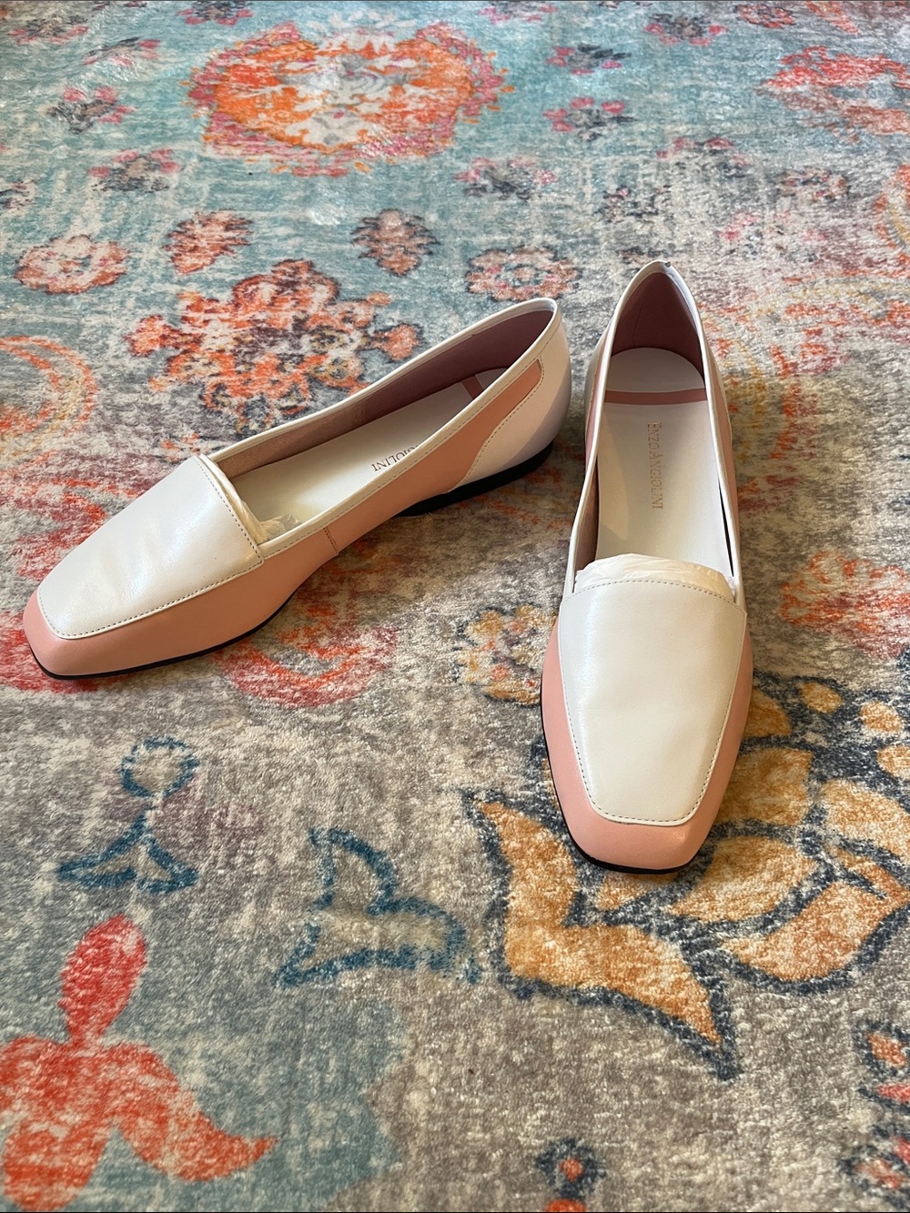 Vintage Enzo Angiolini Pink and Cream Leather Two-Tone Loafers